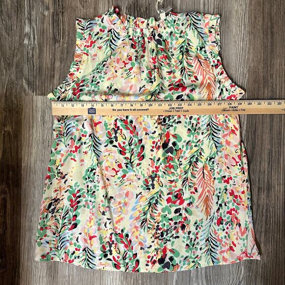 NWT Women’s Ott Sleeveless Floral Blouse Ruffle Lined Neck Button Closure Size L - Picture 6 of 8